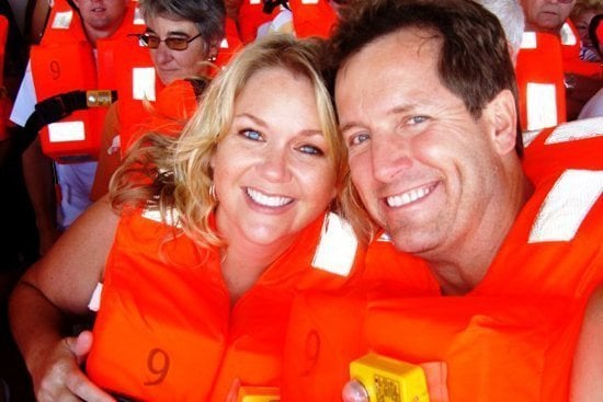 Dr. Grimes and his wife wearing life jackets
